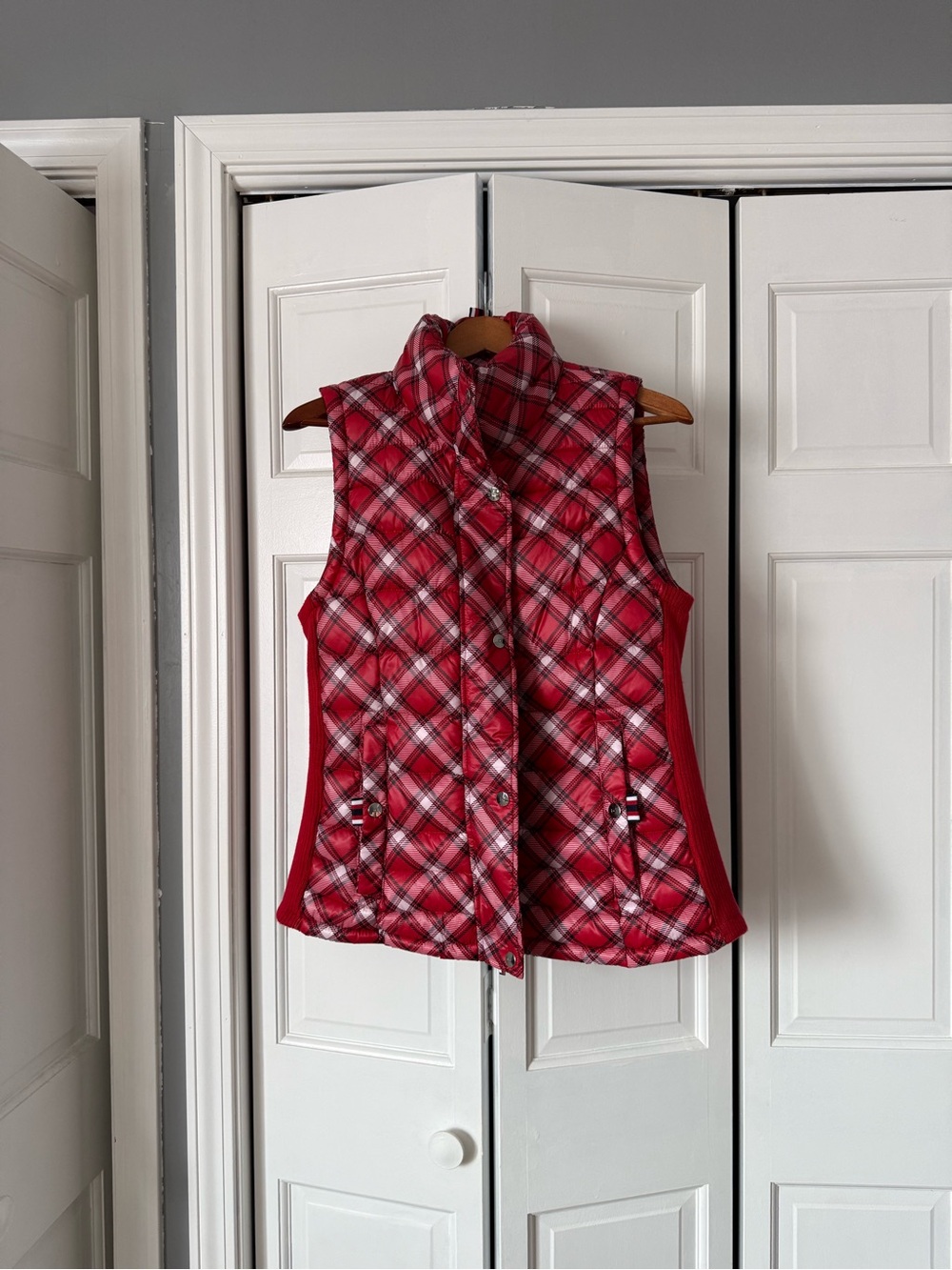 Tommy Hilfiger Red Plaid Quilted Puffer Vest